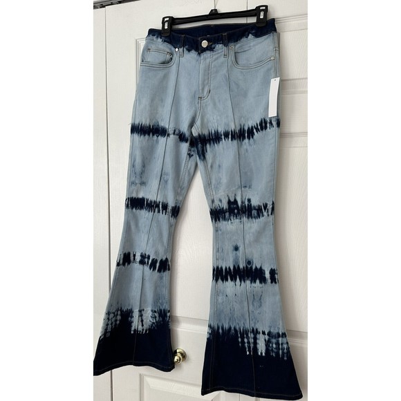 VENUS Womens NWT Tie-Dye Flare Leg Bell Bottom Blue Jeans Mid Rise Denim Sz 8 - Picture 1 of 8